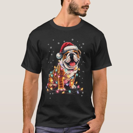 Christmas Dog English Bulldog Santa Xmas Women Men T-Shirt (Vorderseite)