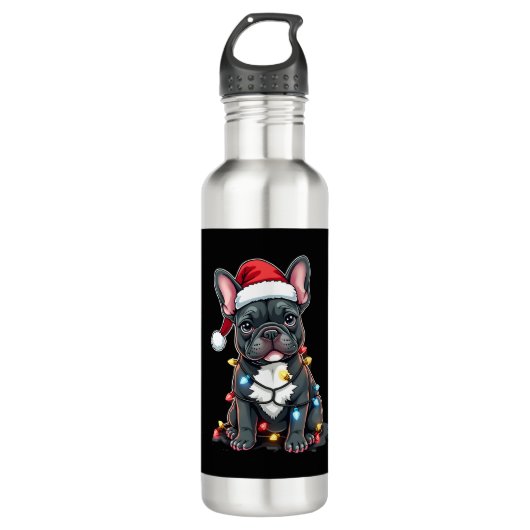 Christmas Dog French Bulldog Xmas Frenchie 3 Edelstahlflasche (Vorderseite)