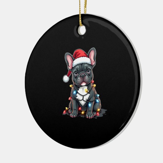 Christmas Dog French Bulldog Xmas Frenchie 3 Keramik Ornament (Links)