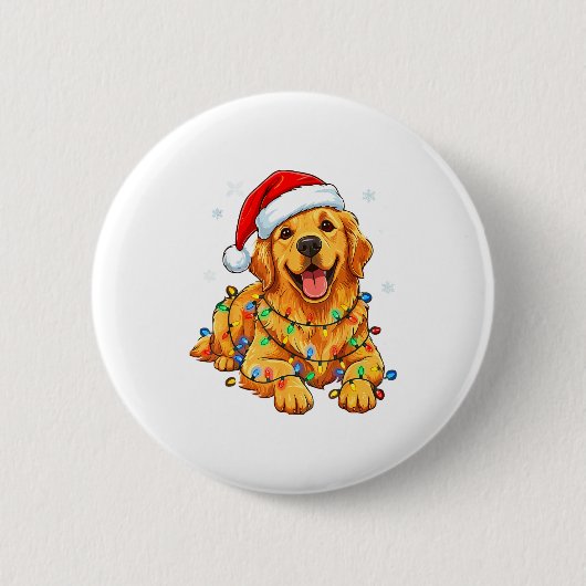 Christmas Dog Golden Retriever Lights Xmas Button (Vorderseite)