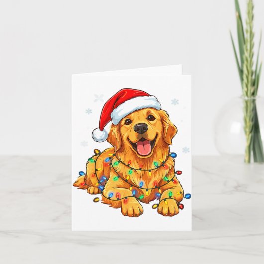 Christmas Dog Golden Retriever Lights Xmas Karte (Vorderseite)