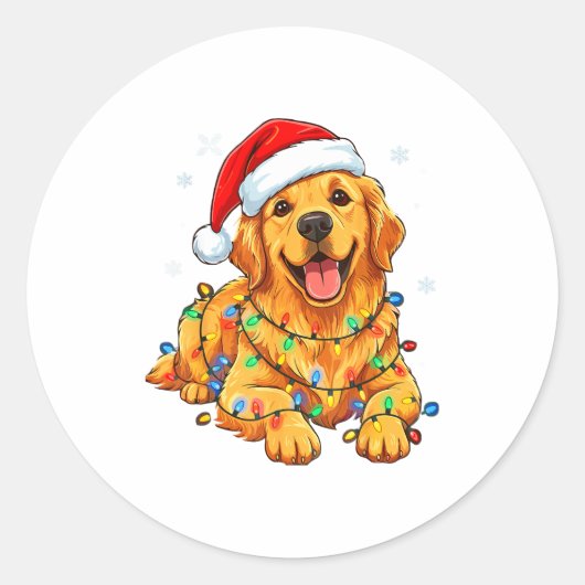 Christmas Dog Golden Retriever Lights Xmas Runder Aufkleber (Vorderseite)