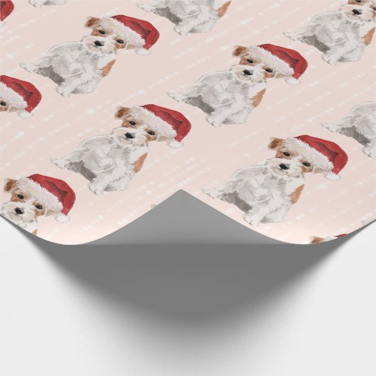 Christmas Dog Jack Russell Weihnachtsmannmütze Geschenkpapier (Ecke)