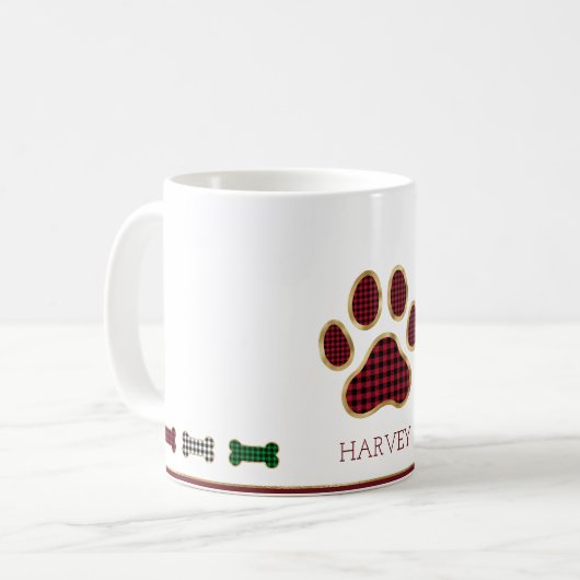 Christmas Dog Knochen Paw Print Buffalo Karierter  Kaffeetasse (Vorderseite Links)