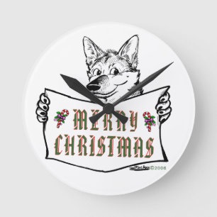 Christmas Dog: Merry Christmas! Runde Wanduhr