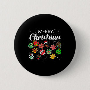 Christmas Dog Paw Print Buffalo Karierten Ugly Xma Button