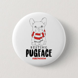 Christmas Dog Puns Santa Dogs Resting Pug Face Button