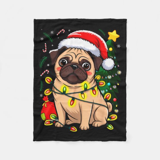 Christmas Dog Santa Clause Pug Puppy X-mas Fleecedecke (Vorderseite)