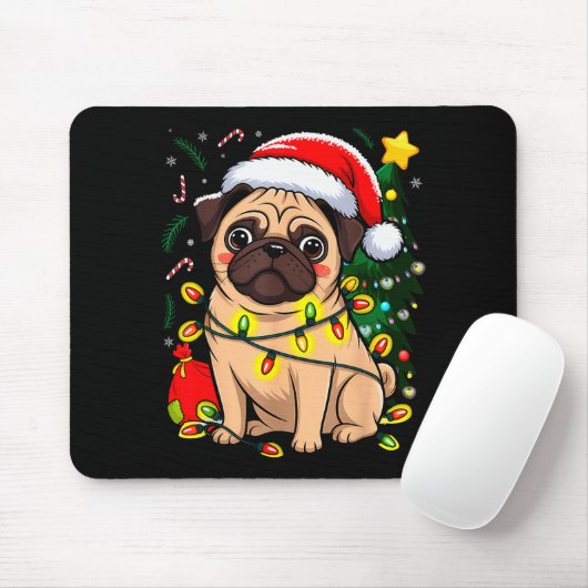 Christmas Dog Santa Clause Pug Puppy X-mas Mousepad (Mit Mouse)