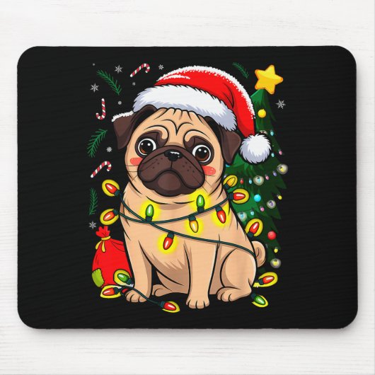 Christmas Dog Santa Clause Pug Puppy X-mas Mousepad (Vorne)