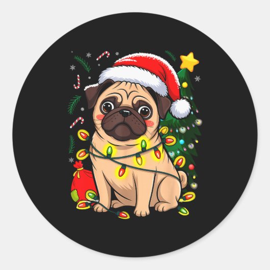 Christmas Dog Santa Clause Pug Puppy X-mas Runder Aufkleber (Vorderseite)