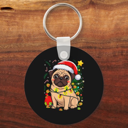 Christmas Dog Santa Clause Pug Puppy X-mas  Schlüsselanhänger (Vorderseite)