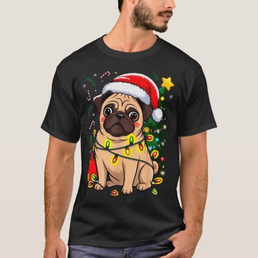 Christmas Dog Santa Clause Pug Puppy X-mas T-Shirt (Vorderseite)