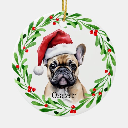 Christmas Dog Tan Frenchie French Bulldog Keramik Ornament (Vorne)