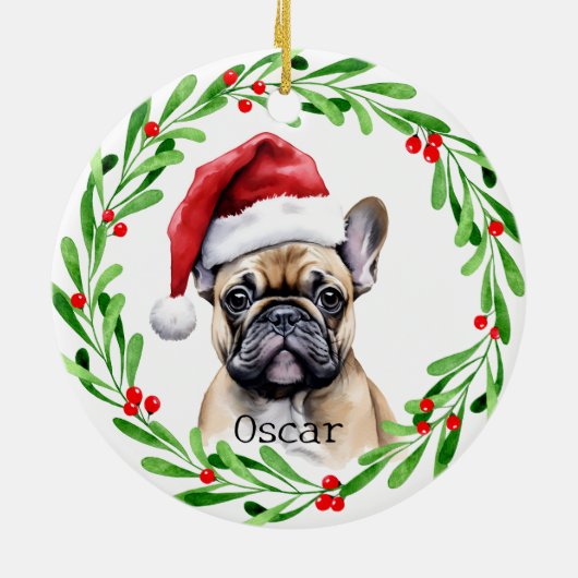 Christmas Dog Tan Frenchie French Bulldog Keramik Ornament (Hinten)