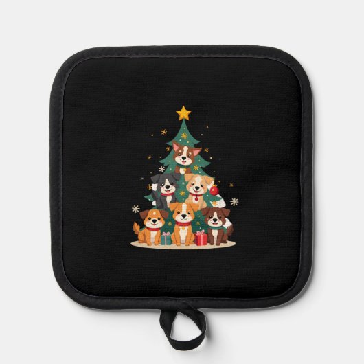 Christmas Dog Tree T-Shirt Cute Funny Puppy Dogs X Topflappen (Vorderseite)