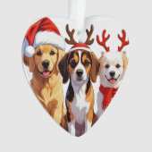 Christmas Dog Trio Weihnachtsmannmütze Antlers Ornament (Vorderseite)