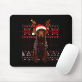Christmas Dog With Hat And Lights - Funny Holiday  Mousepad (Mit Mouse)