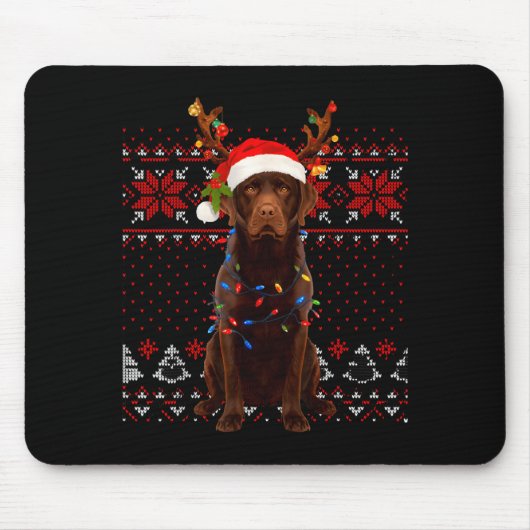Christmas Dog With Hat And Lights - Funny Holiday  Mousepad (Vorne)