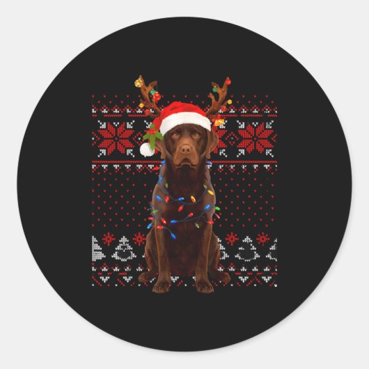Christmas Dog With Hat And Lights - Funny Holiday Runder Aufkleber (Vorderseite)