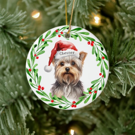 Christmas Dog Yorkie Yorkshire Terrier Holidays Keramik Ornament (Baum)