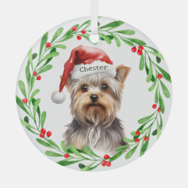 Christmas Dog Yorkie Yorkshire Terrier Holidays Ornament Aus Glas