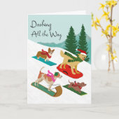 Christmas Dogs Sledding Dashing All the Way Karte (Gelbe Blume)
