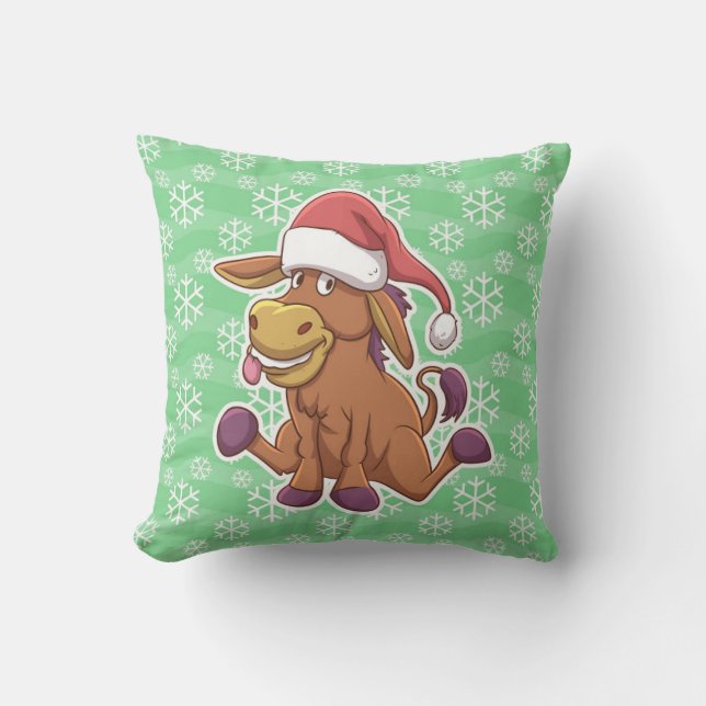 Christmas Donkey Cartoon Kissen (Vorderseite)