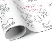 Christmas Doodle Elves Individuelle Name Geschenkpapier (Rolleneckpunkt)