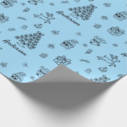 Christmas Doodle Individuelle Name Personalisiert Geschenkpapier (Ecke)