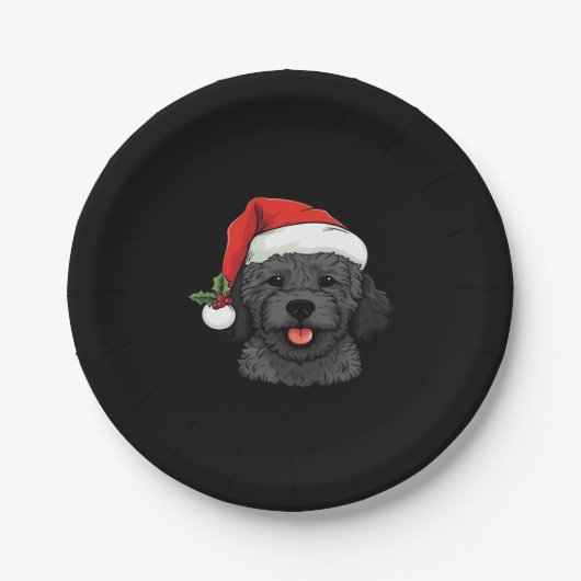 Christmas Doodle Oodle Dog - Schwarzer klassischer Pappteller (Vorderseite)