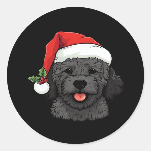 Christmas Doodle Oodle Dog - Schwarzer klassischer Runder Aufkleber (Vorderseite)