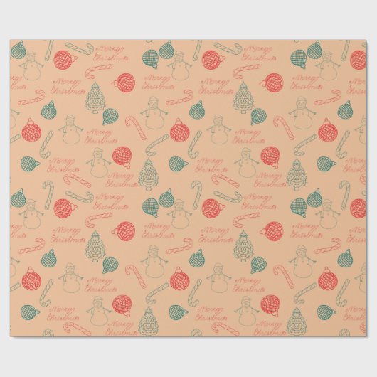 Christmas Doodle Pattern | Snowmen, Trees & Candy Geschenkpapier (Flach)