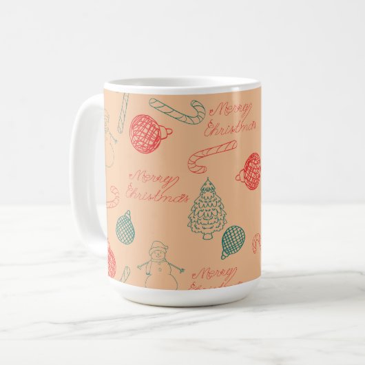 Christmas Doodle Pattern | Snowmen, Trees & Candy Kaffeetasse (Vorderseite Links)