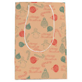Christmas Doodle Pattern | Snowmen, Trees & Candy Mittlere Geschenktüte (Vorderseite)
