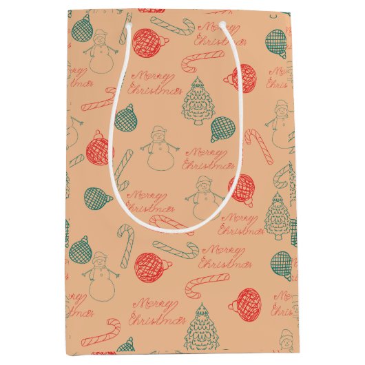 Christmas Doodle Pattern | Snowmen, Trees & Candy Mittlere Geschenktüte (Vorderseite)
