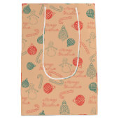 Christmas Doodle Pattern | Snowmen, Trees & Candy Mittlere Geschenktüte (Rückseite)