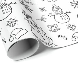 Christmas Doodle Snowman Funny Black und White Geschenkpapier