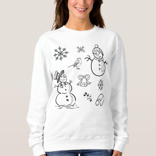 Christmas Doodle Snowman Funny Black und White Sweatshirt (Vorderseite)