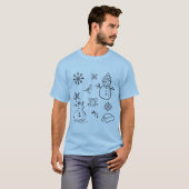 Christmas Doodle Snowman Funny Blue und White T-Shirt (Vorne ganz)