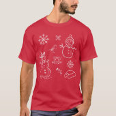 Christmas Doodle Snowman Funny Red und White T-Shirt (Vorderseite)