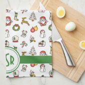 Christmas Doodles Monogram Geschirrtuch (Viertel Falte)