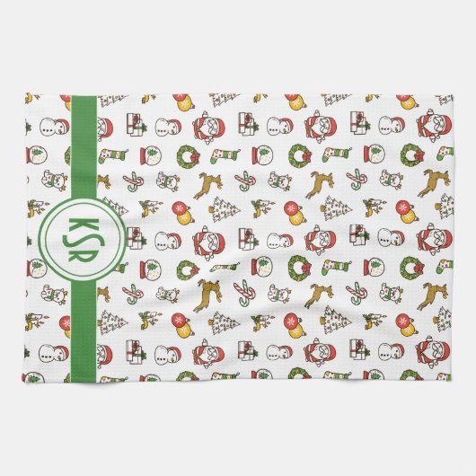 Christmas Doodles Monogram Geschirrtuch (Horizontal)