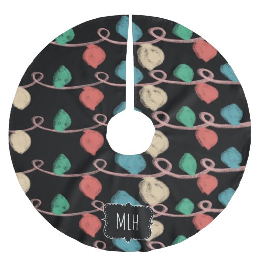 Christmas Doodles String Lights Family Initial Polyester Weihnachtsbaumdecke (Vorderseite)