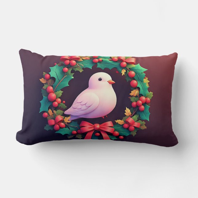 Christmas Dove Inside Festive Wreath Lendenkissen (Vorderseite)