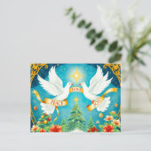 Christmas Doves, Christmas Tree, Love,Peace, Joy Postkarte (Stehend Vorderseite)