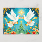 Christmas Doves, Christmas Tree, Love,Peace, Joy Postkarte (Vorderseite)