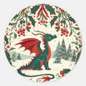 Christmas Dragon Runder Aufkleber (Vorderseite)