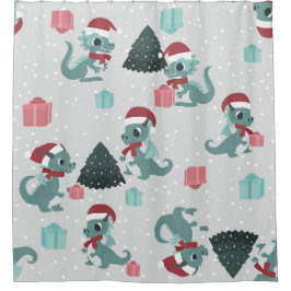 christmas dragon santa winter snow cute xmas duschvorhang