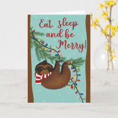 Christmas Eat Sleep and be Merry Sloth Karte (Gelbe Blume)